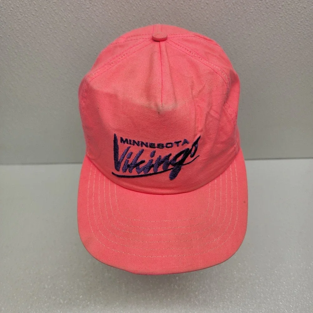 Vintage New Era NFL Minnesota Vikings Neon Pink Nylon Script Snapback Hat